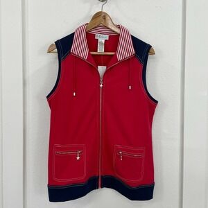 Nautical Preppy Vest Women's Small Red Zip Y2K D&D Lifestyle NWT Cotton Sporty
